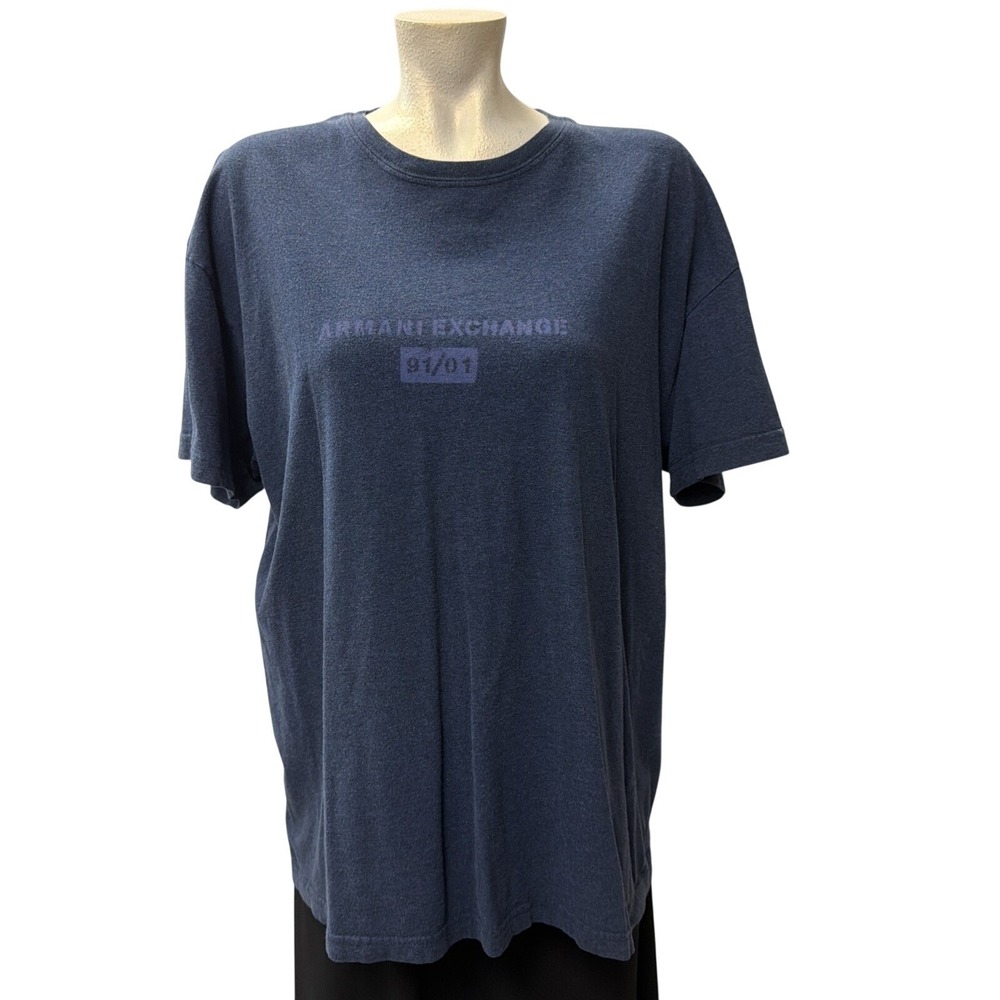 Armani Exchange 91/01 Logo Graphic Blue Cotton T-Shirt XL